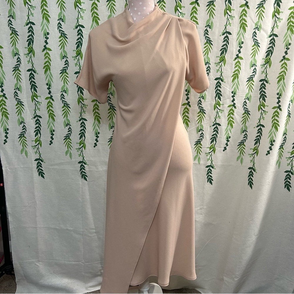 Topshop Tan Ruched Asymmetrical Cocktail Dress B3